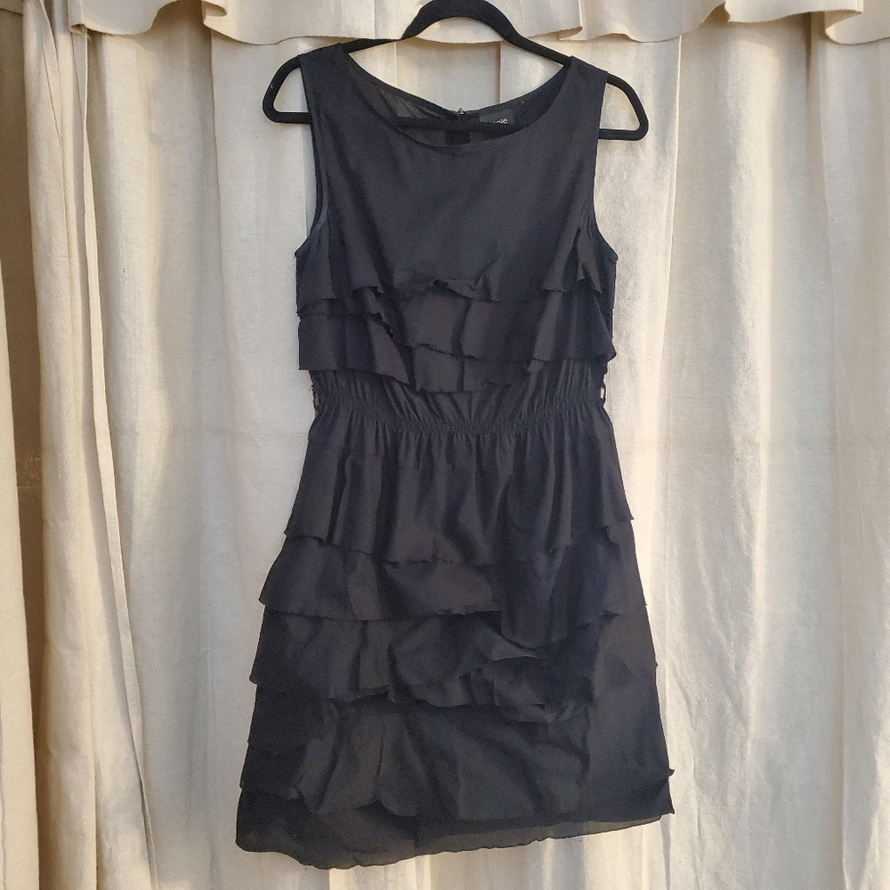 nicole by Nicole Miller A-line black knee dress	asymetrical Tiered ruffles